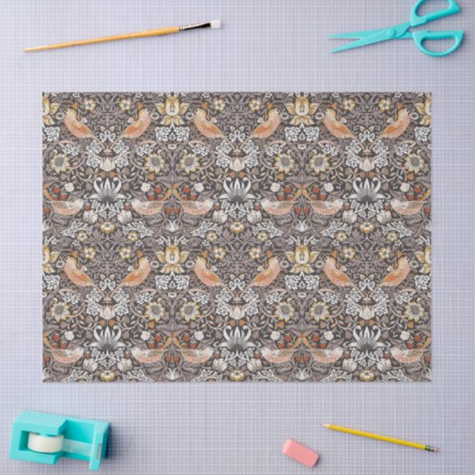 Morris Strawberry Thief Floral Pattern Earth Tones Seidenpapier (Basteln)