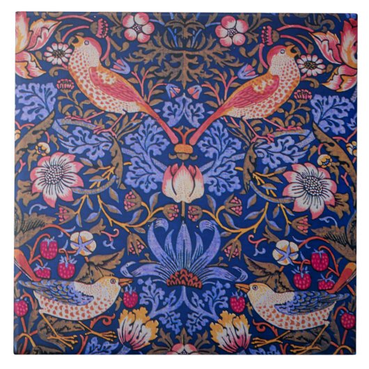 Morris Strawberry Thief Lavendel Purpur-Rosen-Kuns Fliese (Vorderseite)