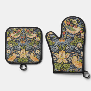 Morris Strawberry Thief Navy Blau Vintage Fine Art Ofenhandschuh & Topflappen-Set