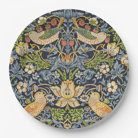 Morris Strawberry Thief Navy Blau Vintage Fine Art Pappteller (Vorderseite)