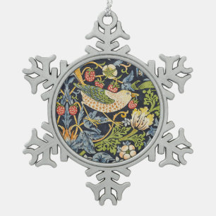 Morris Strawberry Thief Navy Blau Vintage Fine Art Schneeflocken Zinn-Ornament