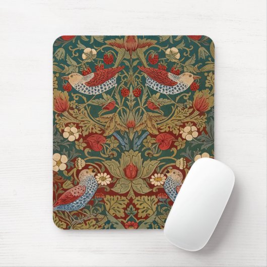 Morris Strawberry Thief Türkis Grün Rot Florale Ku Mousepad (Mit Mouse)
