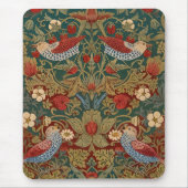 Morris Strawberry Thief Türkis Grün Rot Florale Ku Mousepad (Vorne)