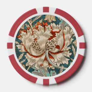 Morris Teal Blau Geißblatt Blumen Wallpaper Pokerchips
