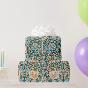 Morris Teal Blaue Geißblatt-Blumen-Tapete Geschenkpapier