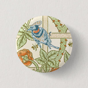 Morris' Trellis 1862 Vintage Blume & Vogelmuster Button