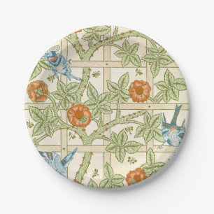 Morris' Trellis 1862 Vintage Blume & Vogelmuster Pappteller