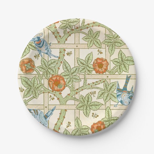 Morris' Trellis 1862 Vintage Blume & Vogelmuster Pappteller (Vorderseite)