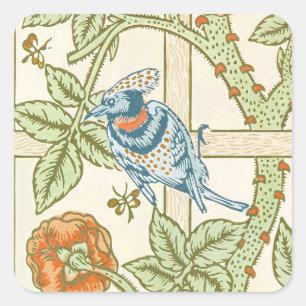 Morris' Trellis 1862 Vintage Blume & Vogelmuster Quadratischer Aufkleber