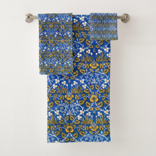 Morris Vintag 1882 Blaues Hintergrund Blume Muster Badhandtuch Set