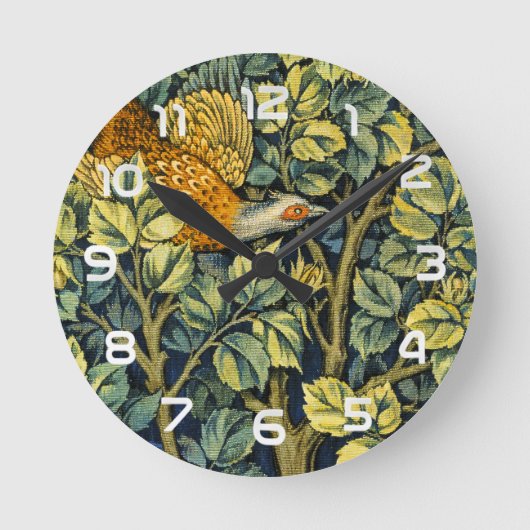 Morris Vintag Pheasant Eichhörnchen und Blume Must Runde Wanduhr (Vorderseite)