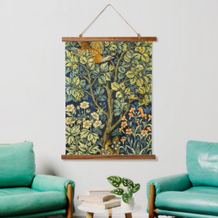 Morris Vintag Pheasant Eichhörnchen und Blume Must Wandteppich Mit Holzrahmen