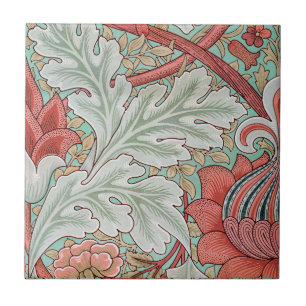 Morris Vintage Foliage und Blumenmuster Roter Stil Fliese