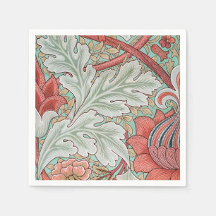Morris Vintage Foliage und Blumenmuster Roter Stil Serviette
