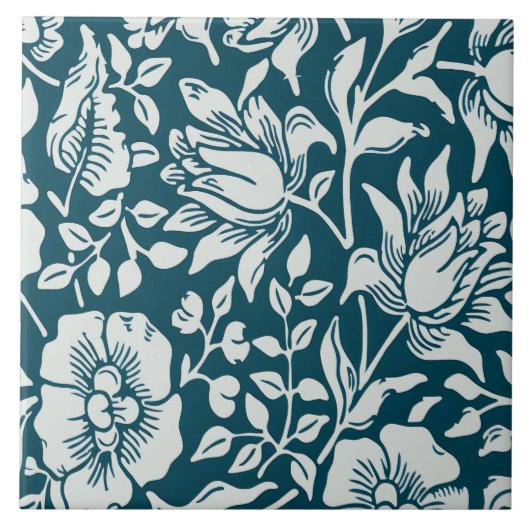 Morris Vintages Blau- und Weißblumenmuster Fliese (Vorderseite)