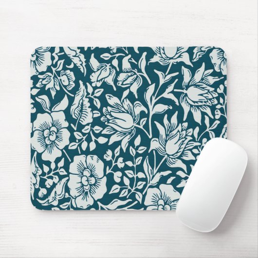 Morris Vintages Blau- und Weißblumenmuster Mousepad (Mit Mouse)