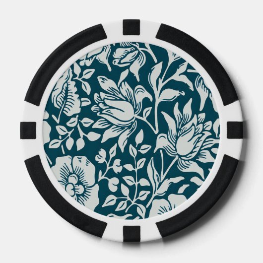Morris Vintages Blau- und Weißblumenmuster Pokerchips (Vorderseite)