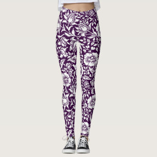 Morris Vintages Lila und weißes Blumenmuster Leggings