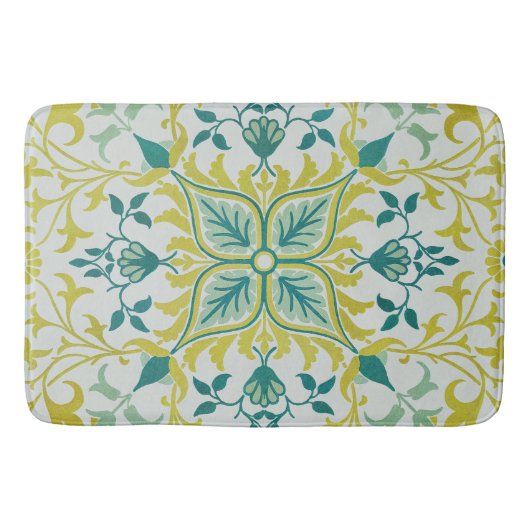 Morris Yellow Turquoise Vine & Blume Muster Badematte (Vorderseite)