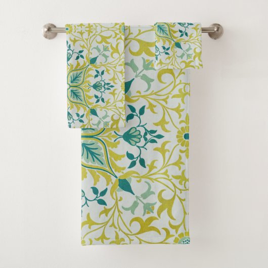 Morris Yellow Turquoise Vine & Blume Muster Badhandtuch Set (Insitu)