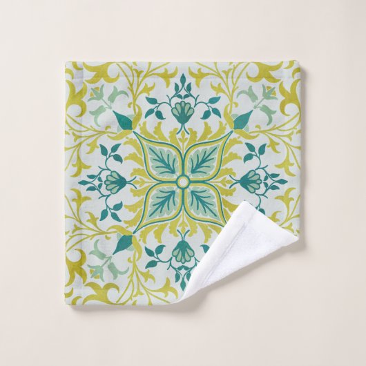 Morris Yellow Turquoise Vine & Blume Muster Badhandtuch Set (Waschlappen)