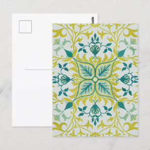 Morris Yellow Turquoise Vine & Blume Muster Postkarte