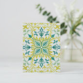 Morris Yellow Turquoise Vine & Blume Muster Postkarte (Stehend Vorderseite)