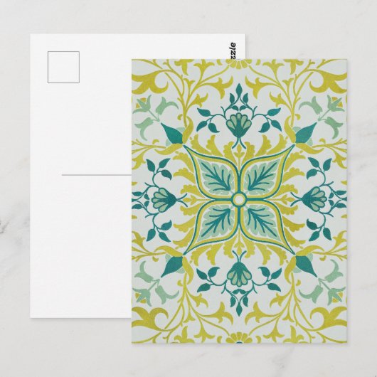 Morris Yellow Turquoise Vine & Blume Muster Postkarte (Vorne/Hinten)