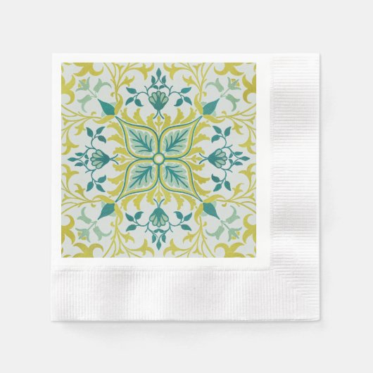 Morris Yellow Turquoise Vine & Blume Muster Serviette (Vorderseite)