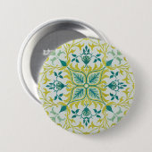 Morris Yellow Turquoise Vine & Flower Pattern Button (Vorne & Hinten)