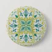 Morris Yellow Turquoise Vine & Flower Pattern Button (Vorderseite)
