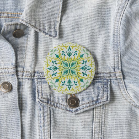 Morris Yellow Turquoise Vine & Flower Pattern Button (Beispiel)