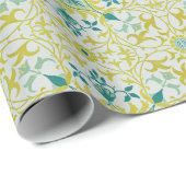 Morris Yellow Turquoise Vine & Flower Pattern Geschenkpapier (Rolleneckpunkt)