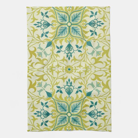Morris Yellow Turquoise Vine & Flower Pattern Geschirrtuch (Vertikal)