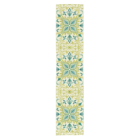 Morris Yellow Turquoise Vine & Flower Pattern Kurzer Tischläufer (Vorderseite)