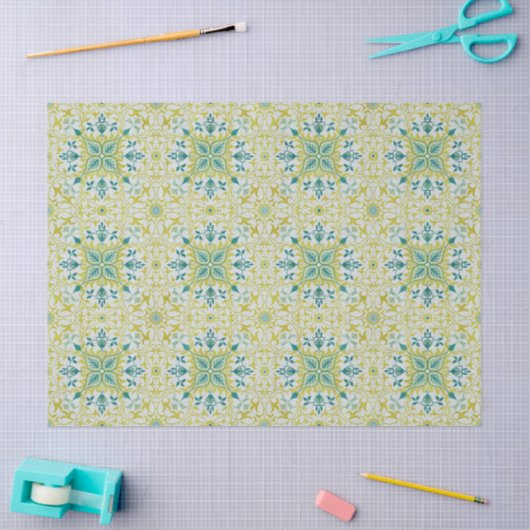 Morris Yellow Turquoise Vine & Flower Pattern Seidenpapier (Basteln)