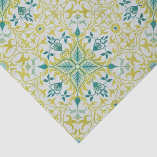 Morris Yellow Turquoise Vine & Flower Pattern Seidenpapier (Detail)