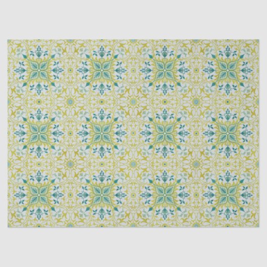 Morris Yellow Turquoise Vine & Flower Pattern Seidenpapier (Vorderseite)