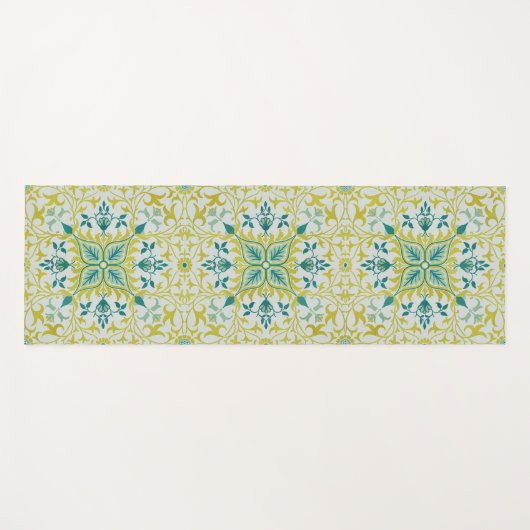 Morris Yellow Turquoise Vine & Flower Pattern Yogamatte (Vorderseite (Horizontal))