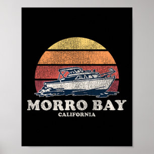 Morro Bay Ca Vintagebootfahren 70er Retro-Boot-Des Poster