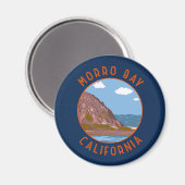 Morro Bay California Retro Distressed Circle Magnet (Vorderseite/Rückseite)