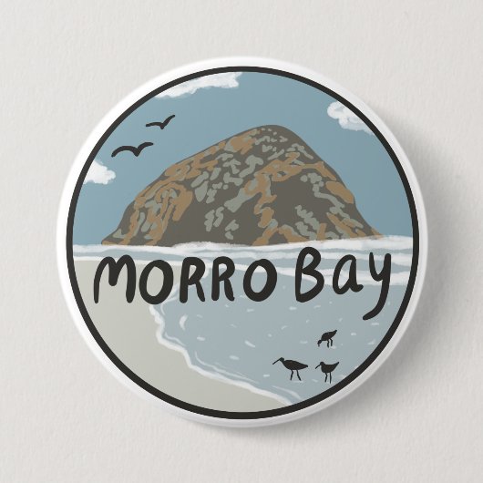 Morro Bay Central California Illustration Beach Button (Vorderseite)