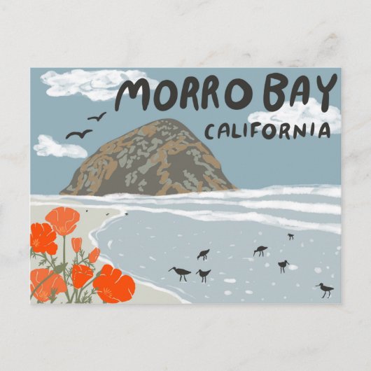 Morro Bay Central California Illustration Beach Postkarte (Vorderseite)