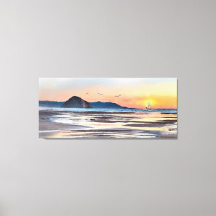 Morro Bay Sunset Sail Watercolor Canvas Print Leinwanddruck