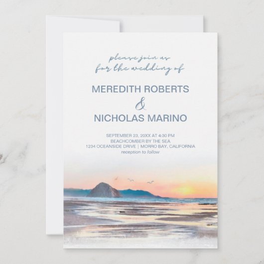 Morro Bay | Wasserfarben Beach Seascape Hochzeit Einladung (Vorderseite)