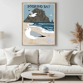 Morro Rock Bay Central California Beach Seaguls Poster