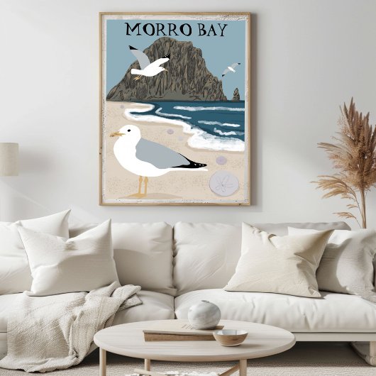 Morro Rock Bay Central California Beach Seaguls Poster