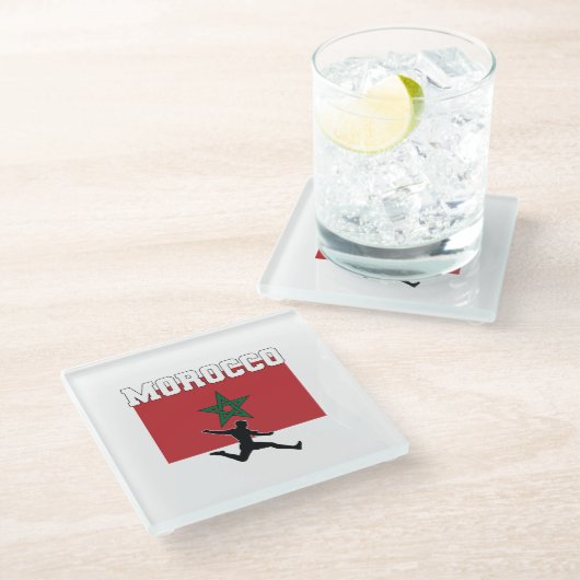 Morrocco Football Fußballnationalmannschaft Glasuntersetzer (Schrägansicht)