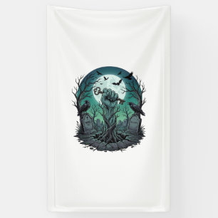 Mors Zombie Hand Skelett Schlüssel Grabstein Raben Banner