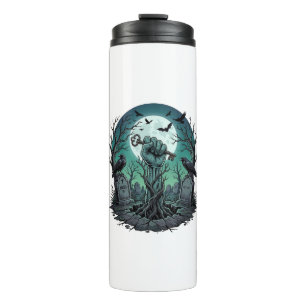 Mors Zombie Hand Skelett Schlüssel Grabstein Raben Thermosbecher